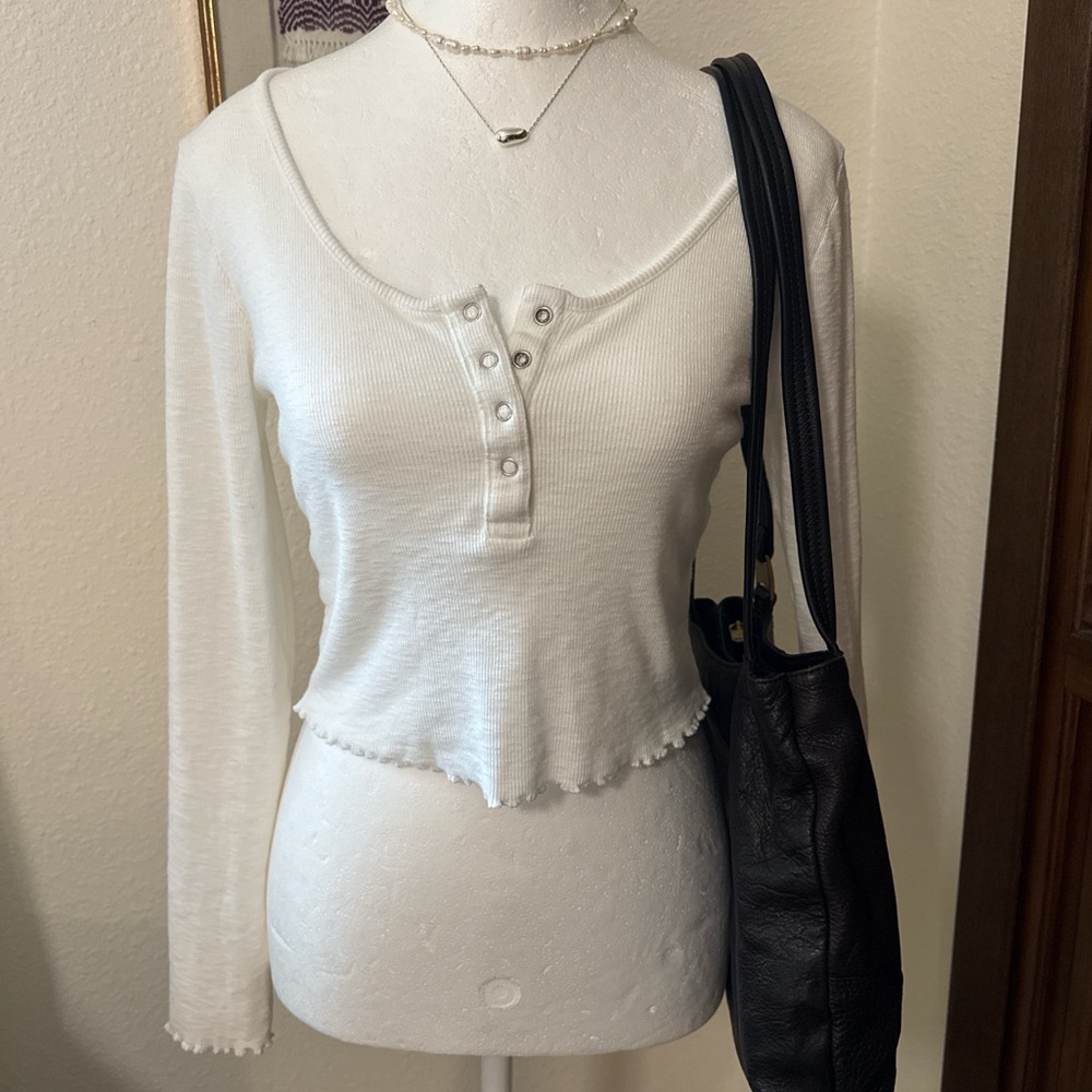 ASOS Scoop Neck Cropped Henley Long Sleeve Top